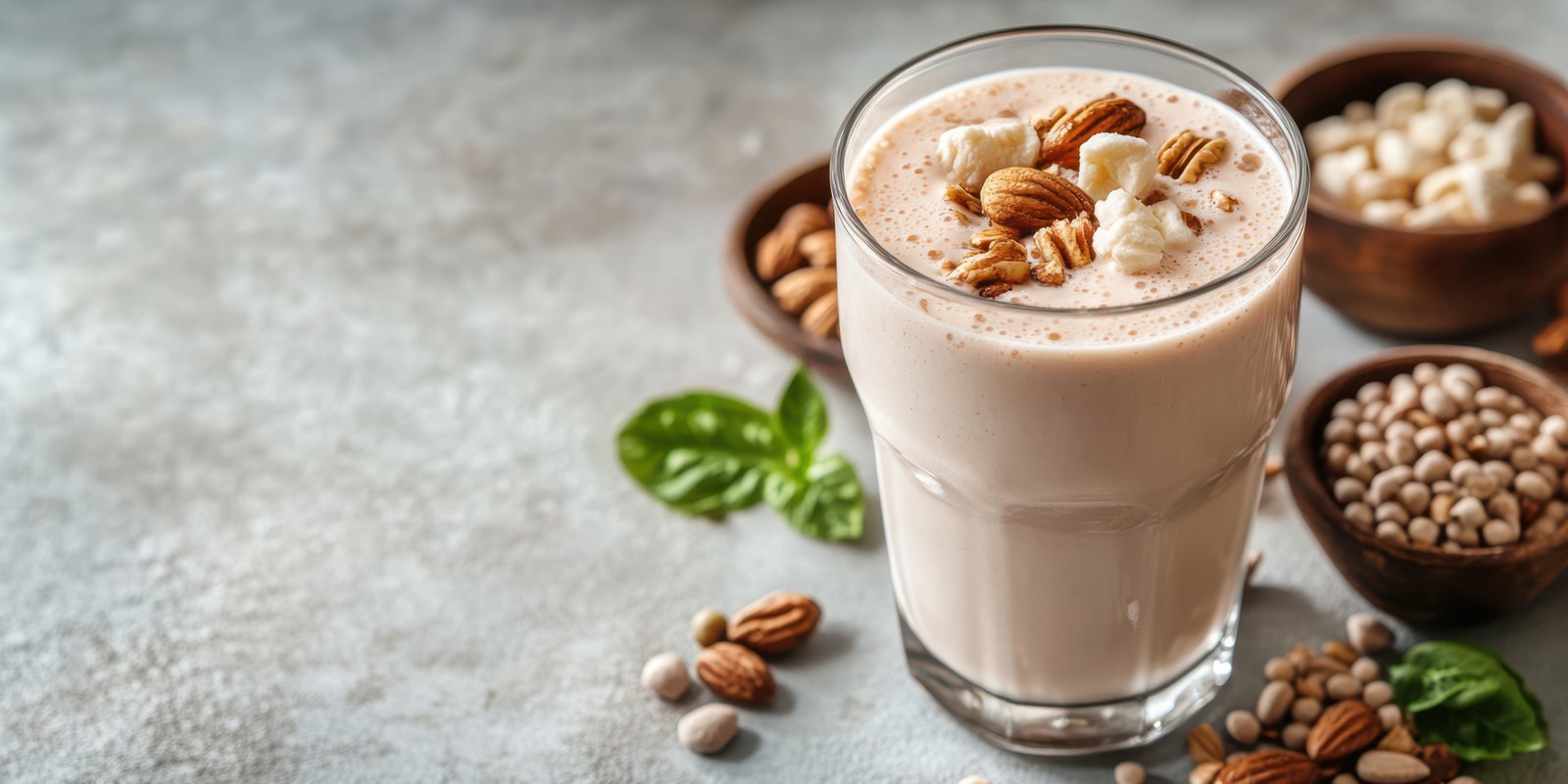 Creamy nut milk with almonds and spices served in a glass during a cozy afternoon